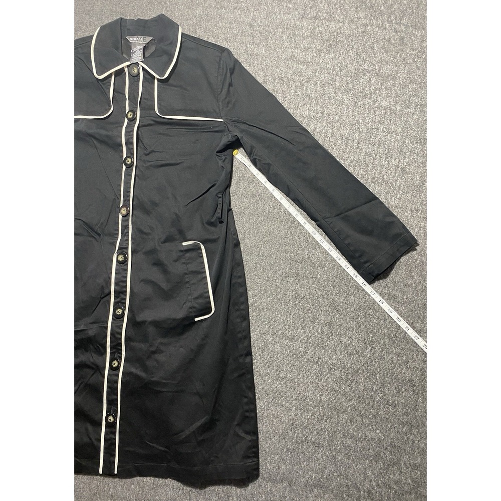 Vintage Black Trench Coat George ME By Mark Eisen Size S-4/6 - Picture 5 of 7